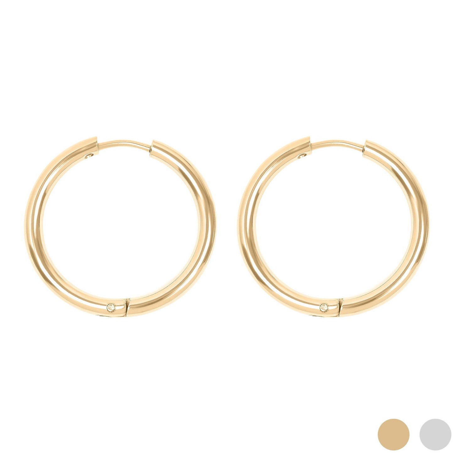 18K Gold PVD Stainless Steel Circle Huggie Hoop Earrings: Gold / 24mm