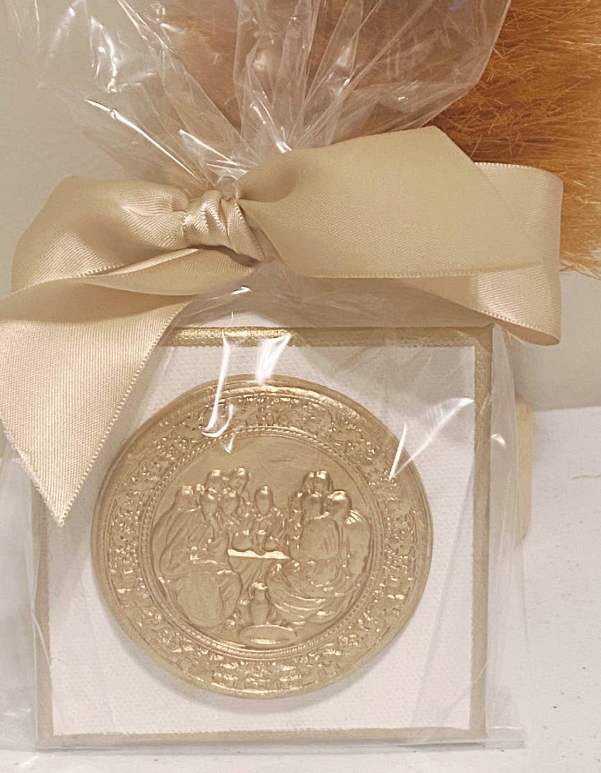 Hand Brushed Gold Leaf Last Supper Canvas Art: Package in Cello Bag with Ribbon