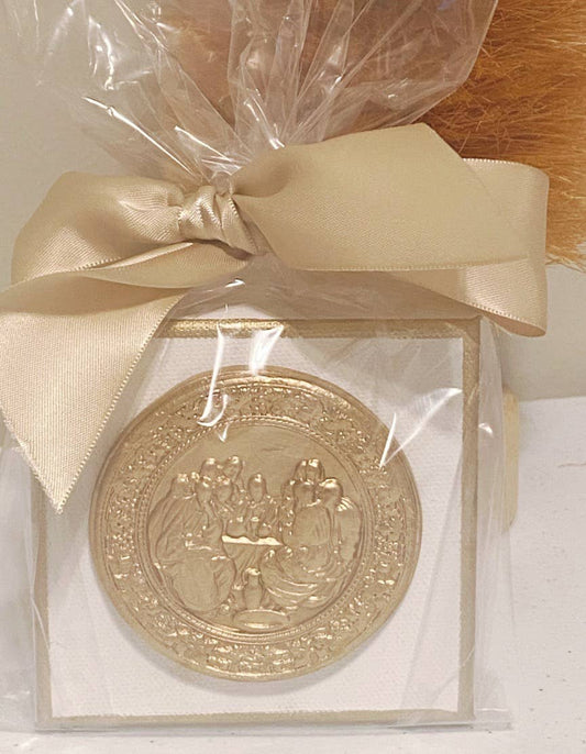 Hand Brushed Gold Leaf Last Supper Canvas Art: Package in Cello Bag with Ribbon