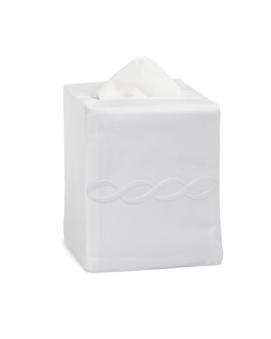 Greenwich Linen Chain Tissue Box Cover: White on White