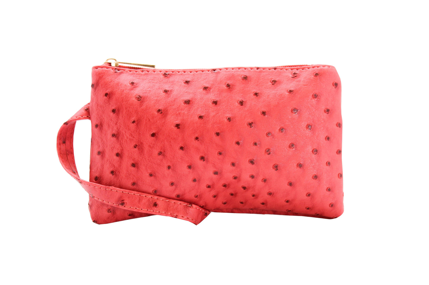 Vibrant Ostrich Wristlet: Taupe