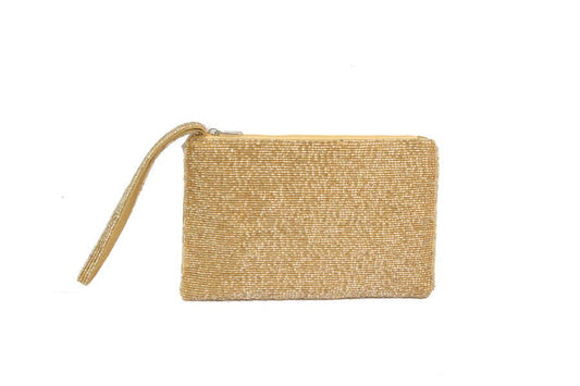 Fully Beaded Ladies Wristlet Wallet: Gold