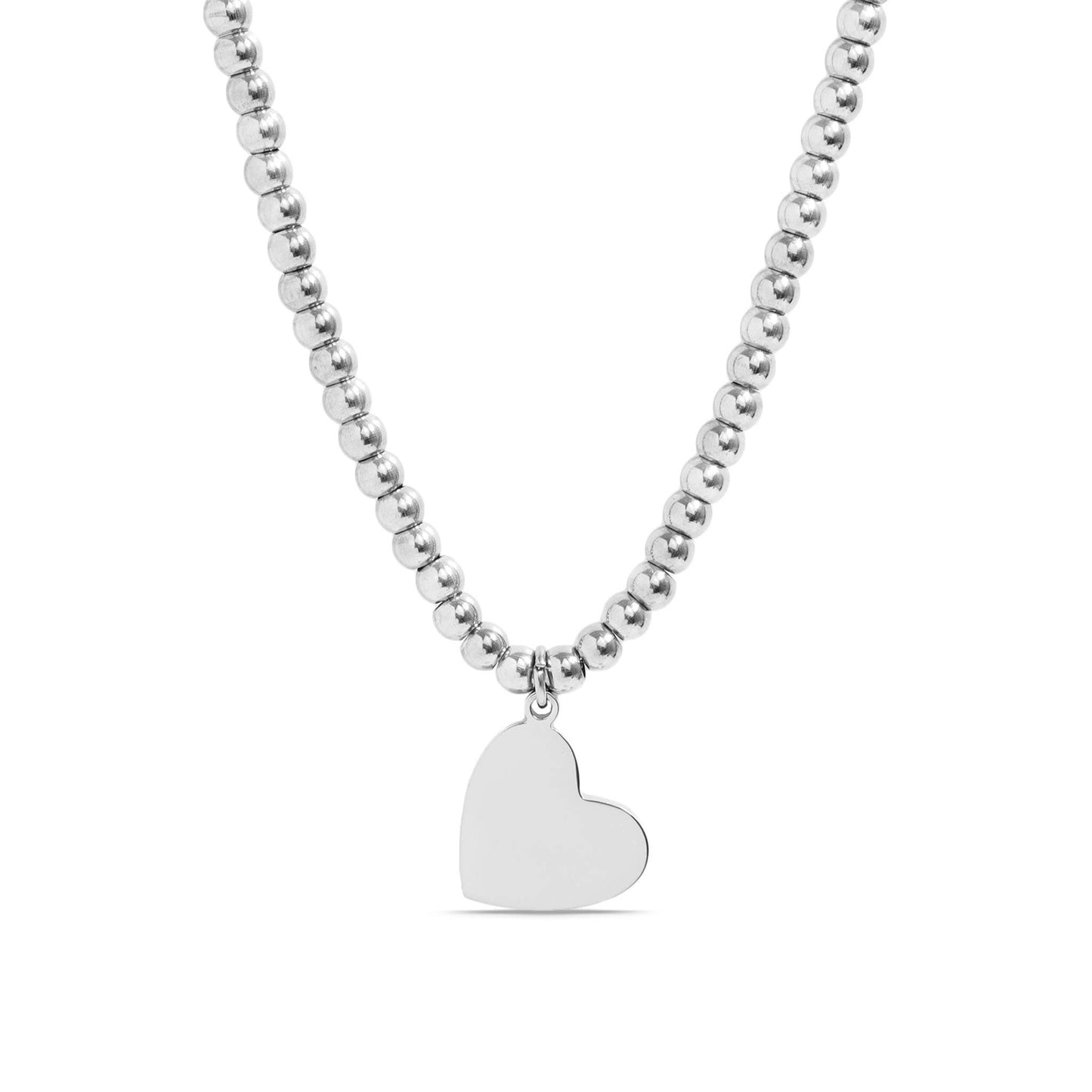 18K PVD Coated Stainless Steel Heart Beaded Necklace with 2" Extension: Stainless