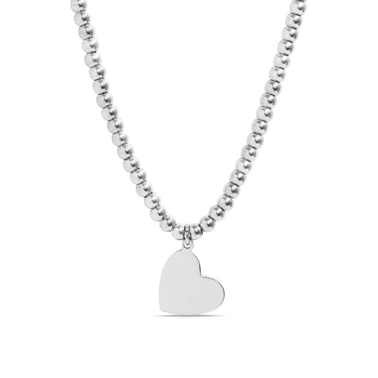 18K PVD Coated Stainless Steel Heart Beaded Necklace with 2" Extension: Stainless