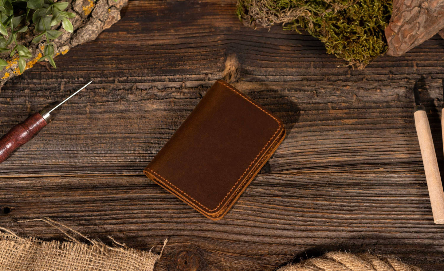 Genuine Leather Wallet, Handmade Wallet: Brown