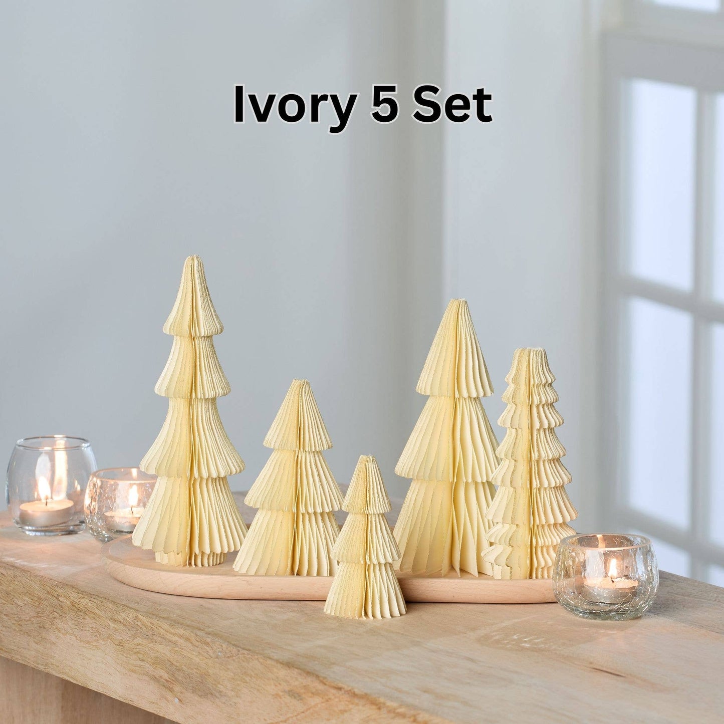 Honeycomb trees, vintage folding paper, Christmas, Winter: Set 3 Ivory