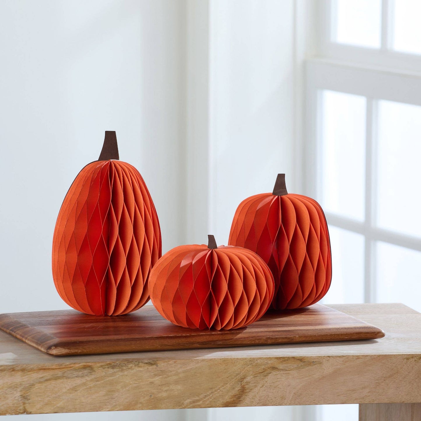 Honeycomb Pumpkin Autumn Shelf Sitter, Halloween Table, Cat: Set 3 pumpkins