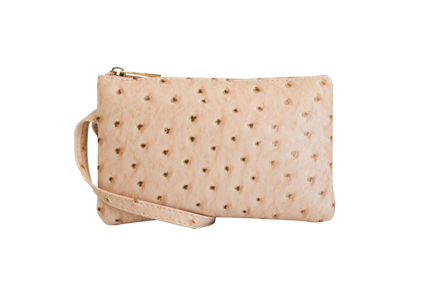 Vibrant Ostrich Wristlet: Camel