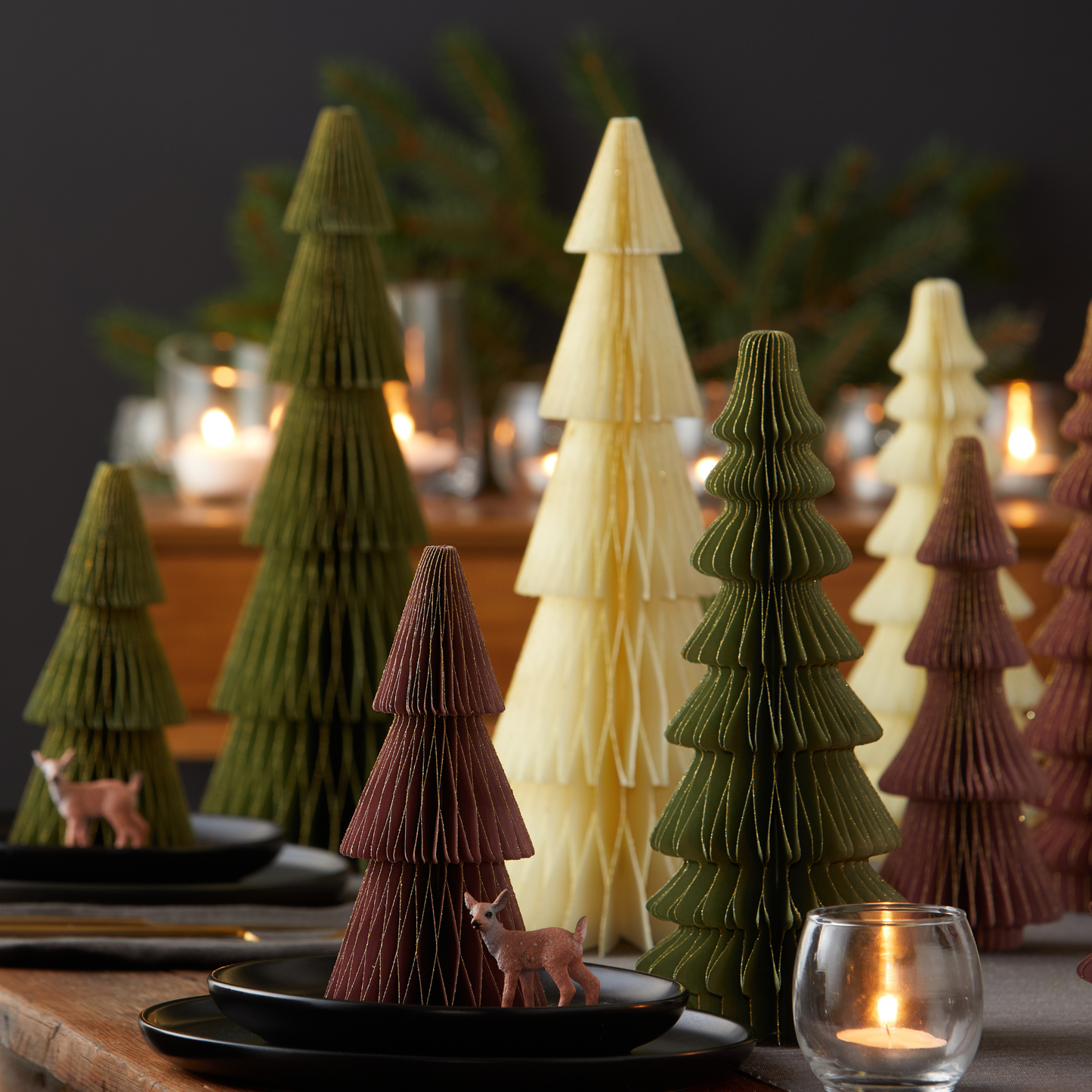 Honeycomb trees, vintage folding paper, Christmas, Winter: Set 3 Ivory
