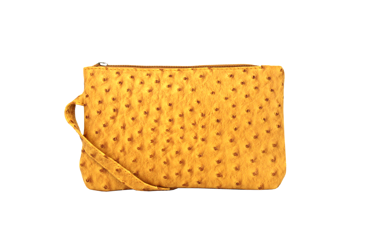 Vibrant Ostrich Wristlet: Camel