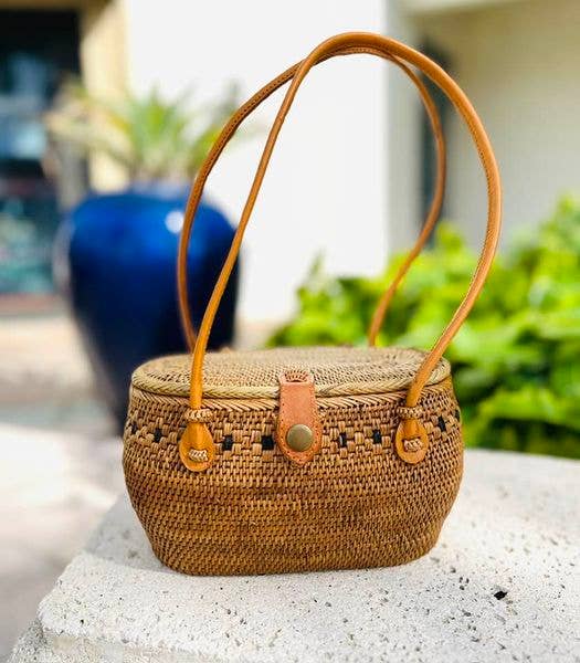 Ata Vine Basket Handbag With Leather Straps