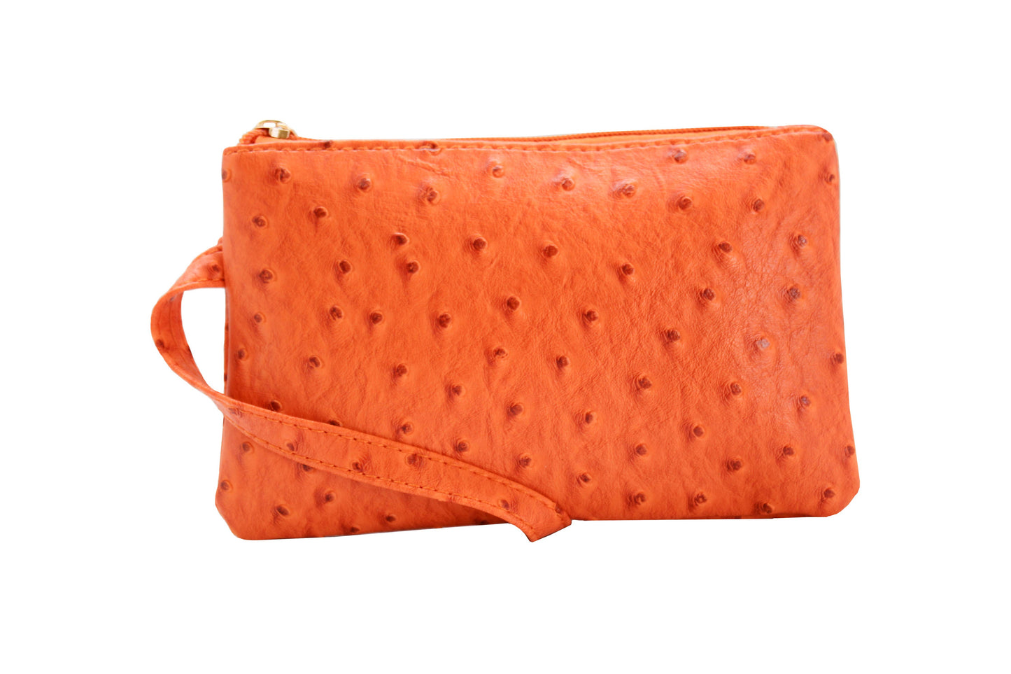 Vibrant Ostrich Wristlet: Camel