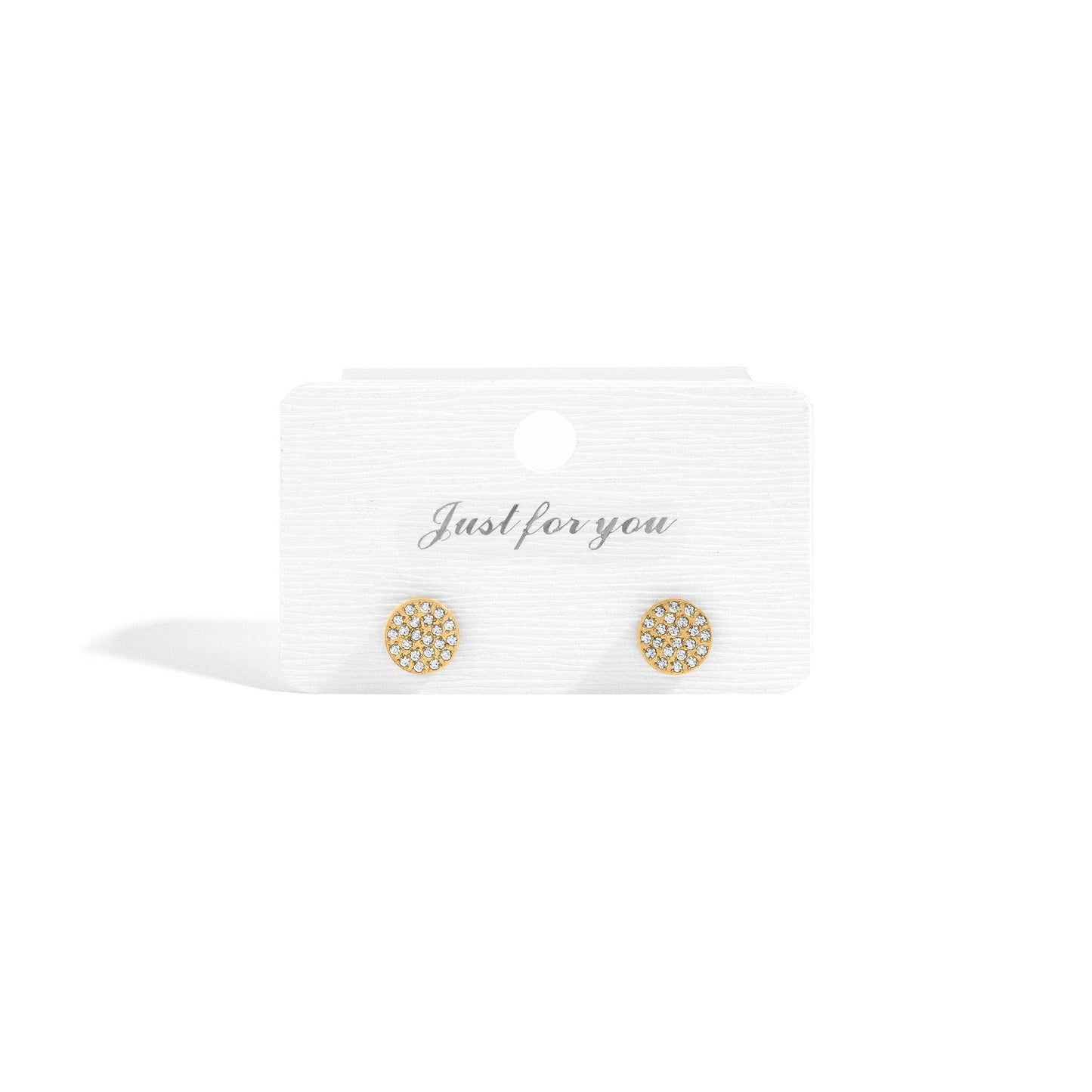18K Gold PVD Stainless Steel Pave Stone Round Stud Earrings: Gold