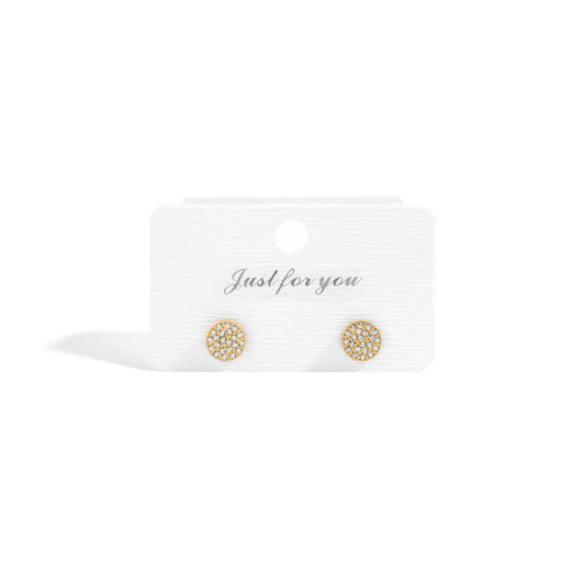18K Gold PVD Stainless Steel Pave Stone Round Stud Earrings: Gold