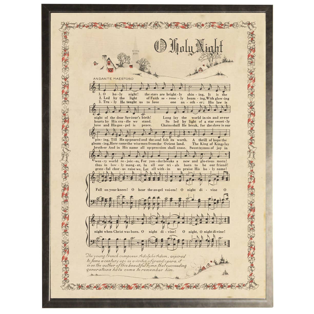O Holy Night with border Hymn in a pewter frame: 12" X 16"