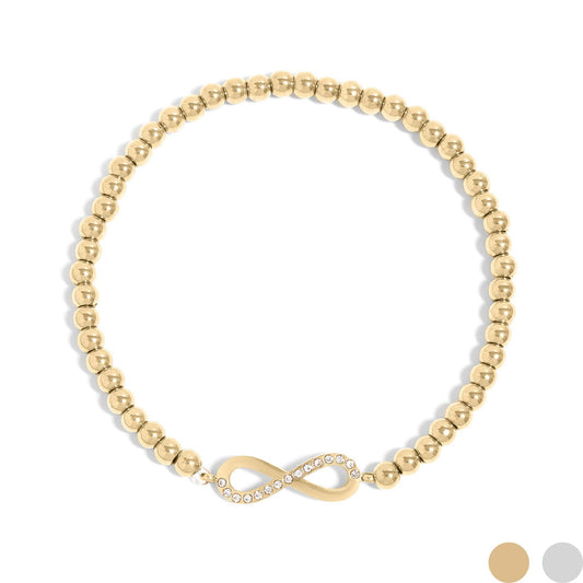 18K Gold PVD Stainless Steel Stone Infinity Sign Metal Beaded Stretch Bracelet: Gold