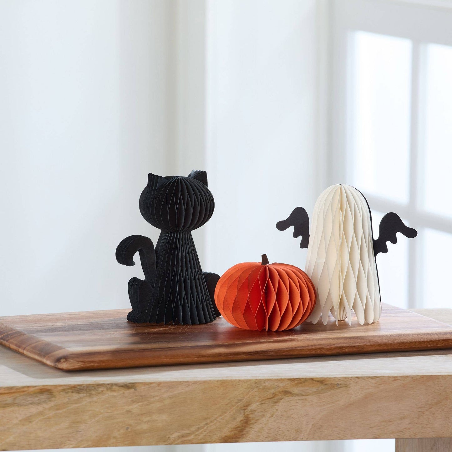 Honeycomb Pumpkin Autumn Shelf Sitter, Halloween Table, Cat: Set 3 pumpkins