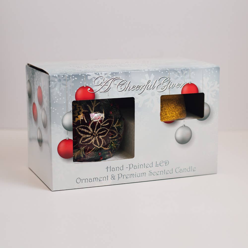 Poinsettia LED Ornament & Candle Gift Set