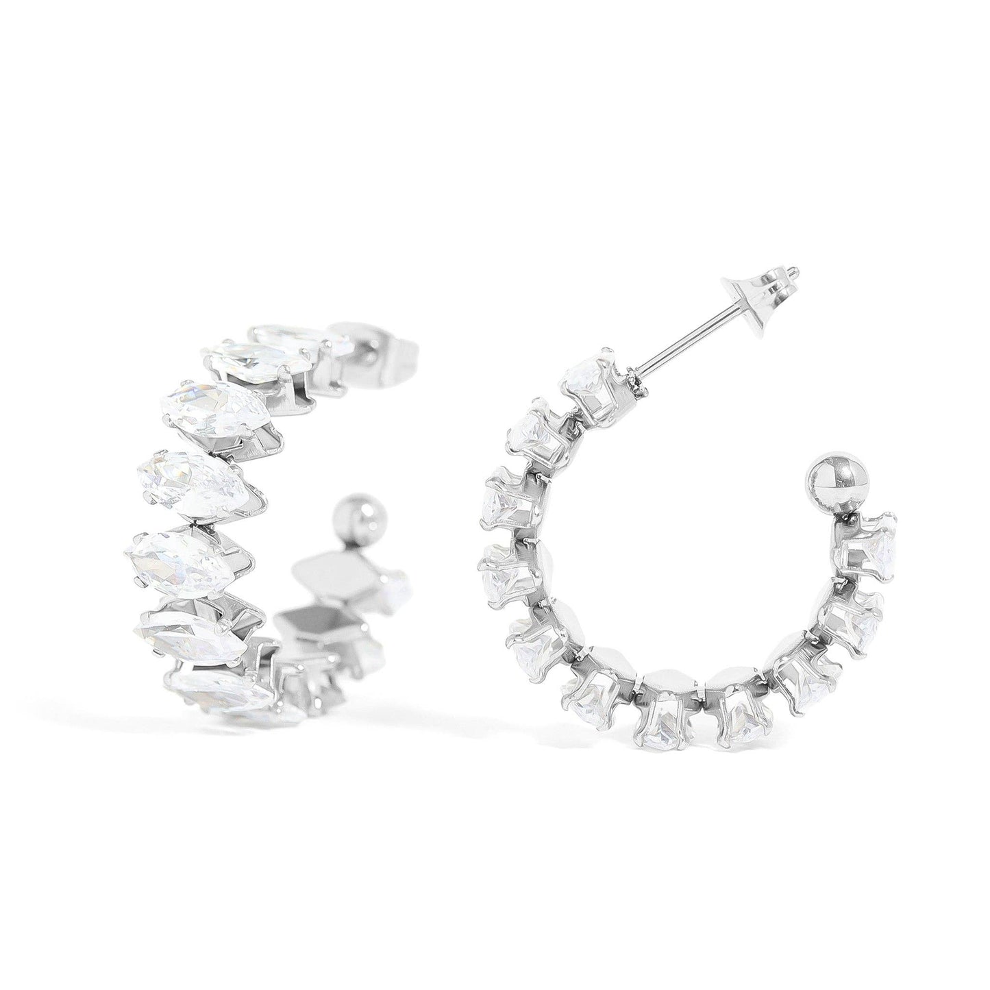 18K Gold PVD Stainless Steel Marquis CZ Stone Hoop Earrings: Stainless