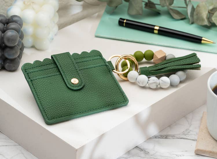 Leather Keychain Wallet With Wristlet Bangle Bracelet: Caramel