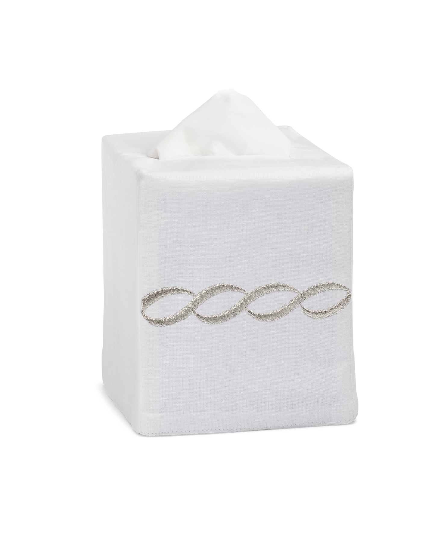 Greenwich Linen Chain Tissue Box Cover: White on White