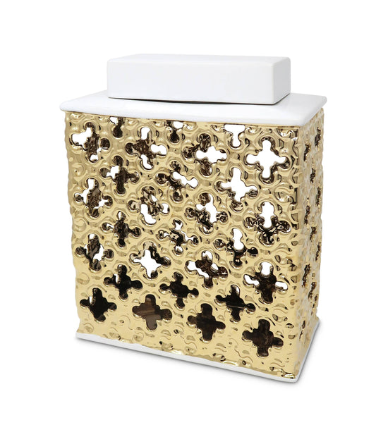 Gold Decorative Rectangle Jar with White Cover: Large