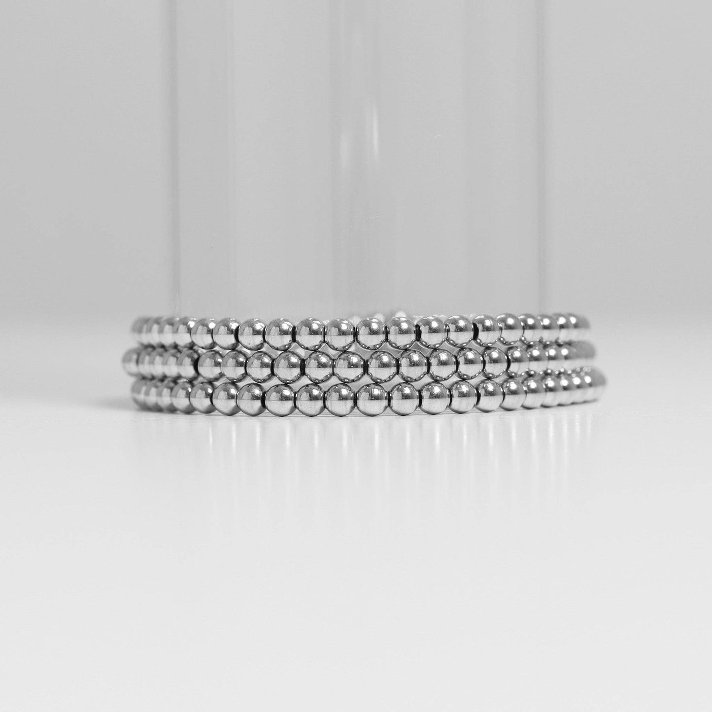 Stainless Steel Metal Bead Stretch Bracelet: 5mm