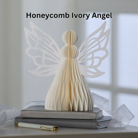 Honeycomb paper angels, ornaments, snowmen, snowflakes: Ivory Angel