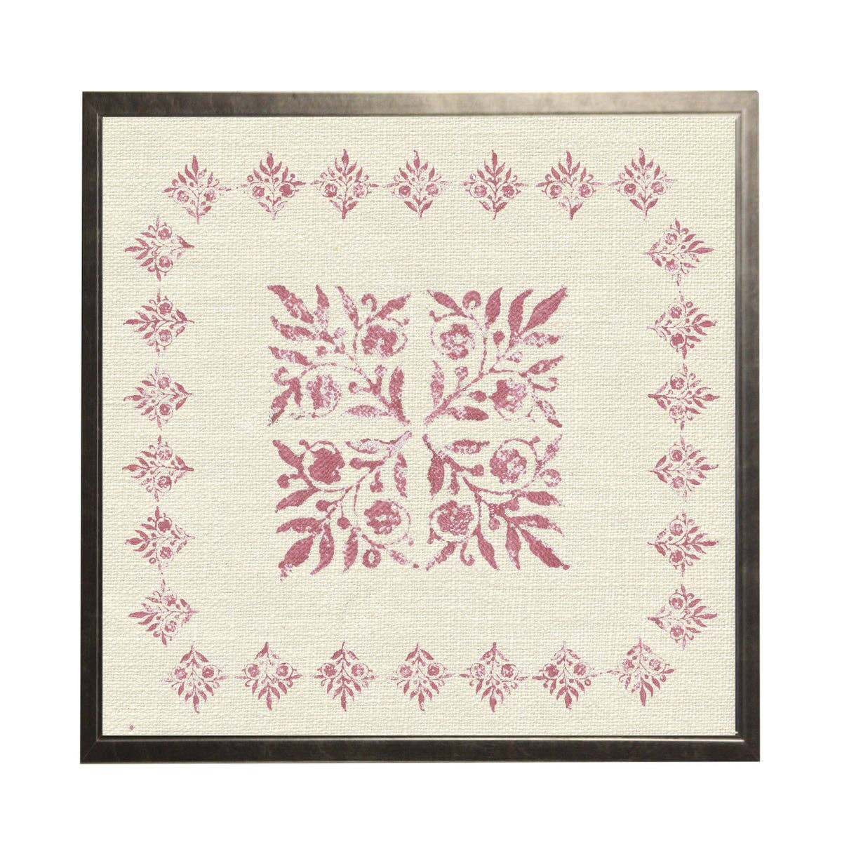 Pink Block Print S: Silver With Bead / 8" X 8"