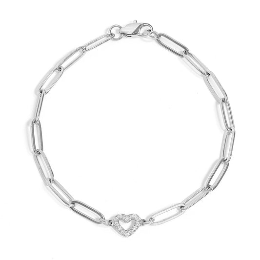 18K Gold PVD Stainless Steel "Heart" Paperclip Bracelet: Stainless
