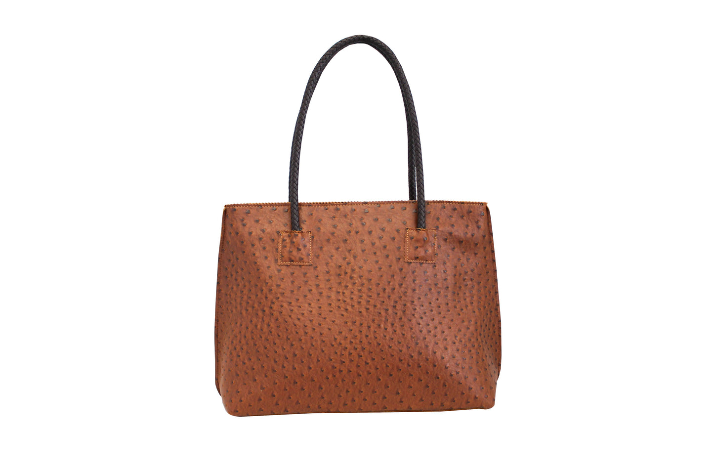 Lightweight Ostrich Zippered Tote Bag: Camel