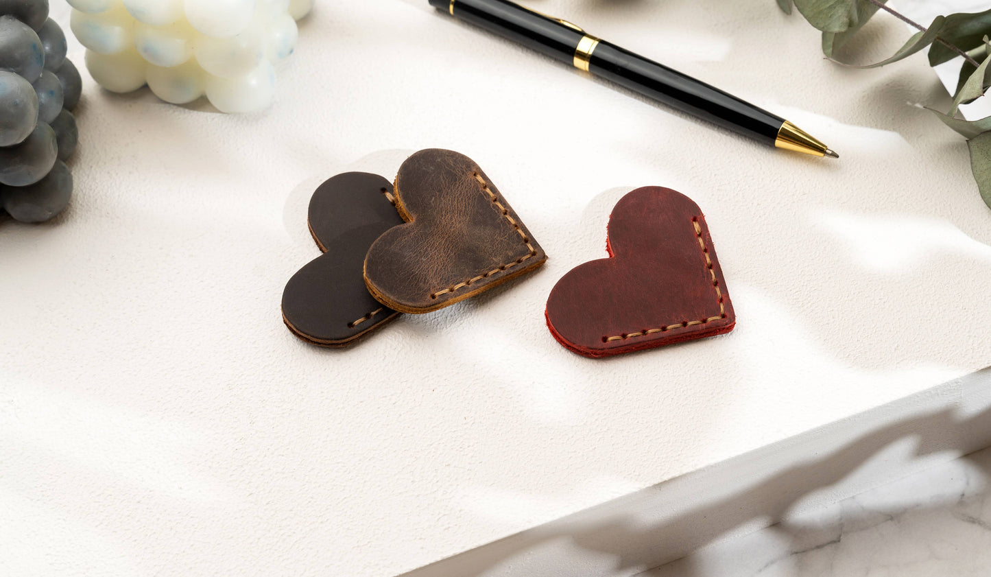 Leather Heart Bookmark, Reader Gift, Book accessories: Red / Heart Shaped
