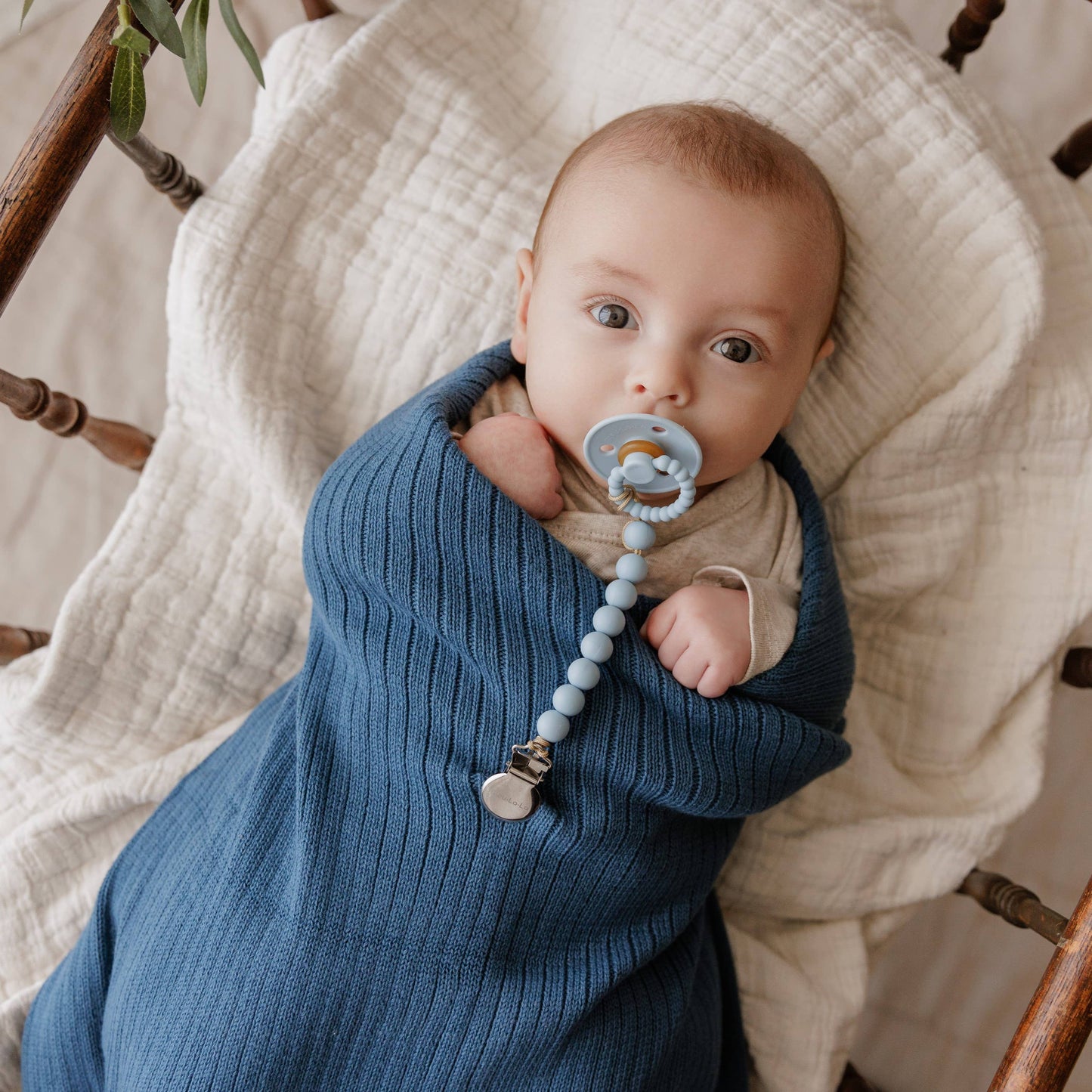 NEW! 100% Luxury Organic Cotton Ribbed Baby Swaddle Blanket: Sky Blue