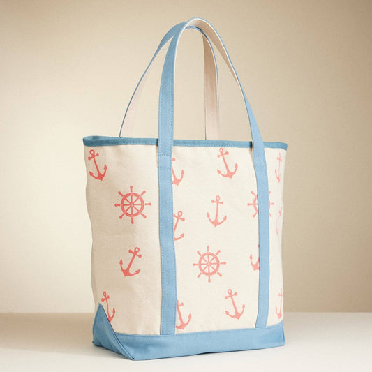 Large Size Nautical Theme Print Everywhere-Carry Canvas Tote - Beach Bag: Light Blue / One / 5DG78009