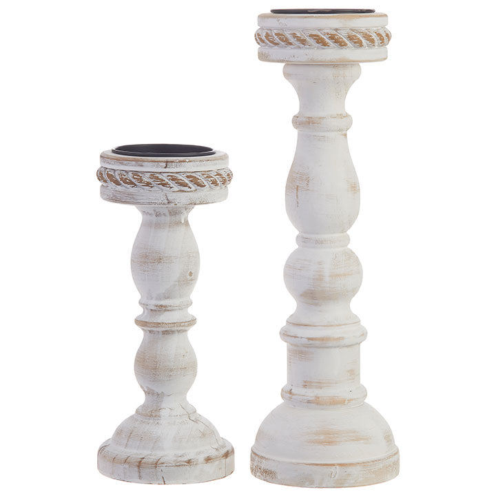 Whitewash Twisted Edge Candle Holders - Set of 2