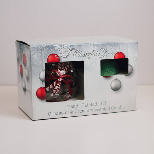 Candy Cane LED Ornament & Candle Gift Set