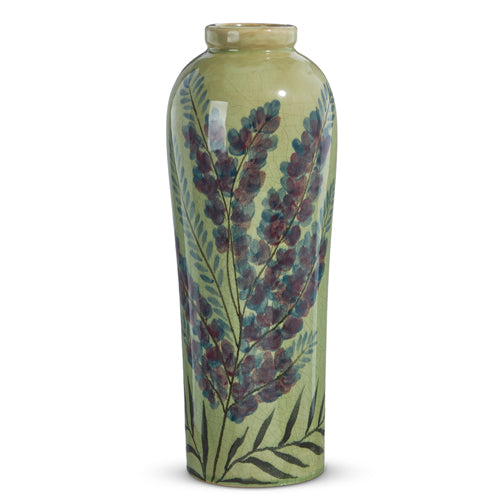 Painted Floral Green Vase