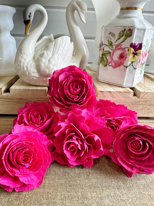 Pre-dyed Sola Wood Sophia Flower - set of 6 - Flamingo Color