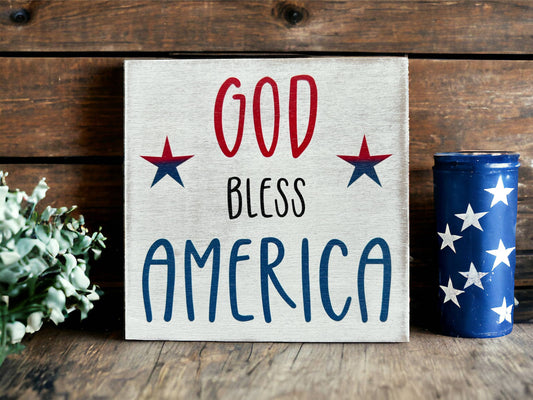 God Bless America - Rustic Shelf Sitter Sign