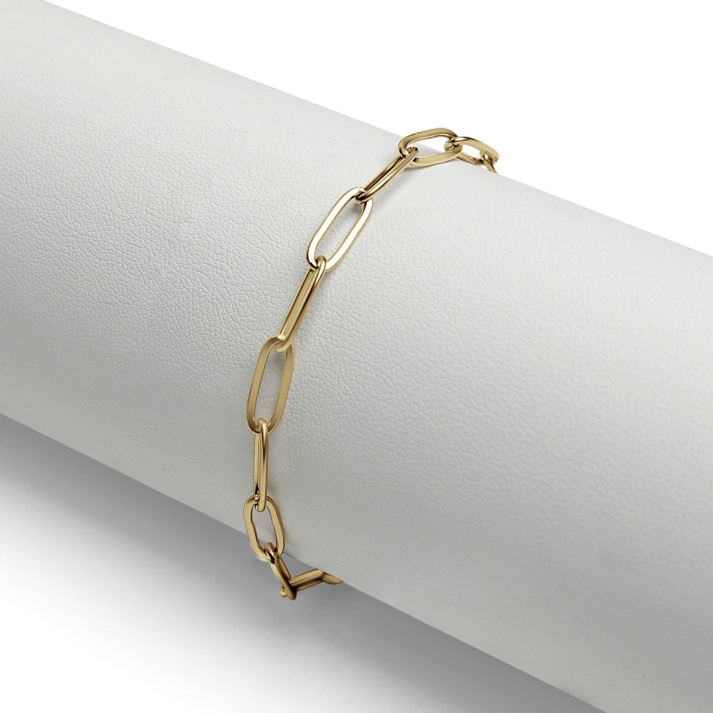 Stainless Steel Paperclip with Charm Keeper Chain Bracelet: Gold / 6.5"
