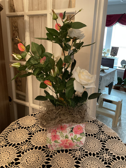 Roses in Vintage Floral Pot