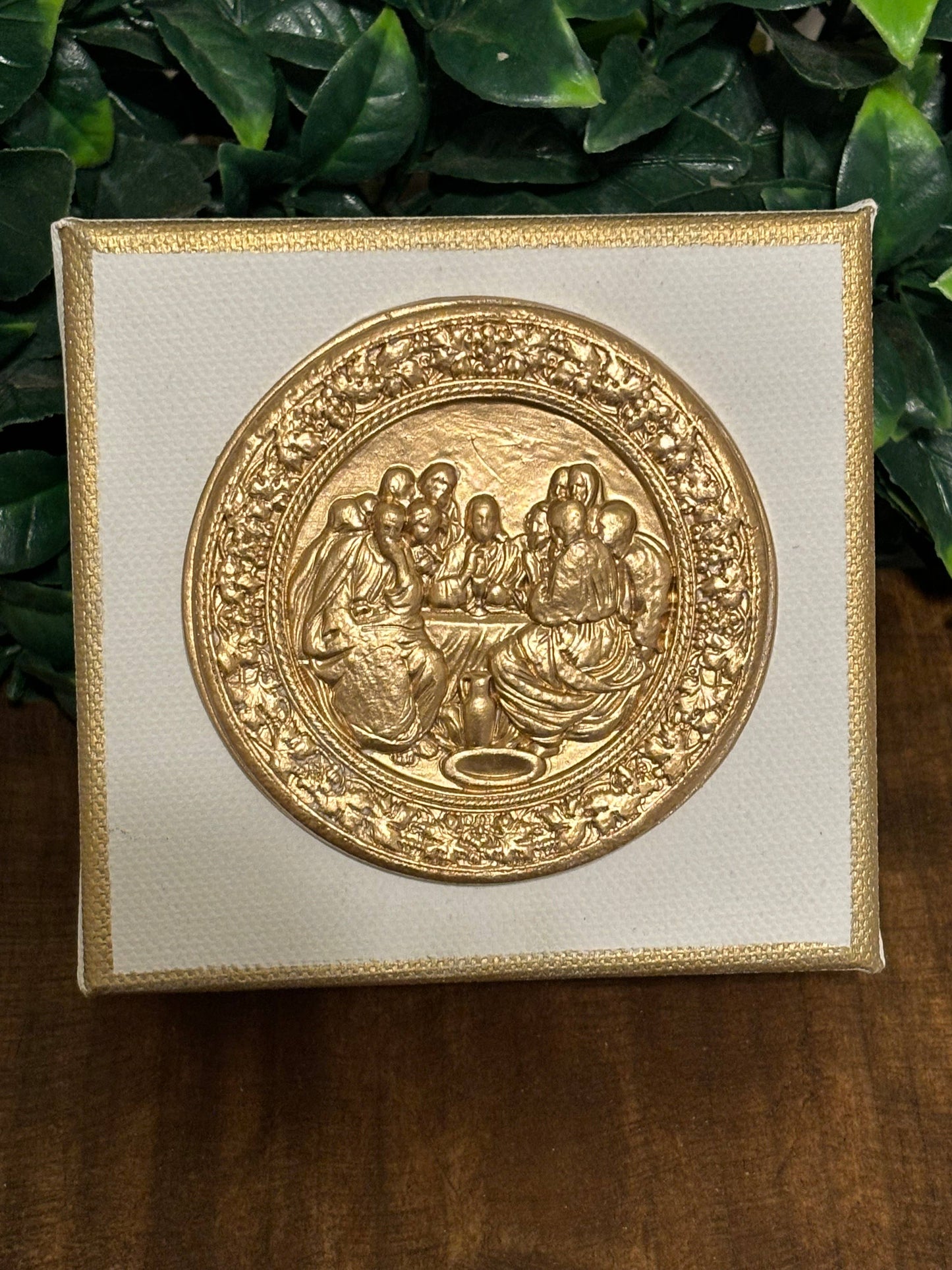 Hand Brushed Gold Leaf Last Supper Canvas Art: Package in Cello Bag with Ribbon