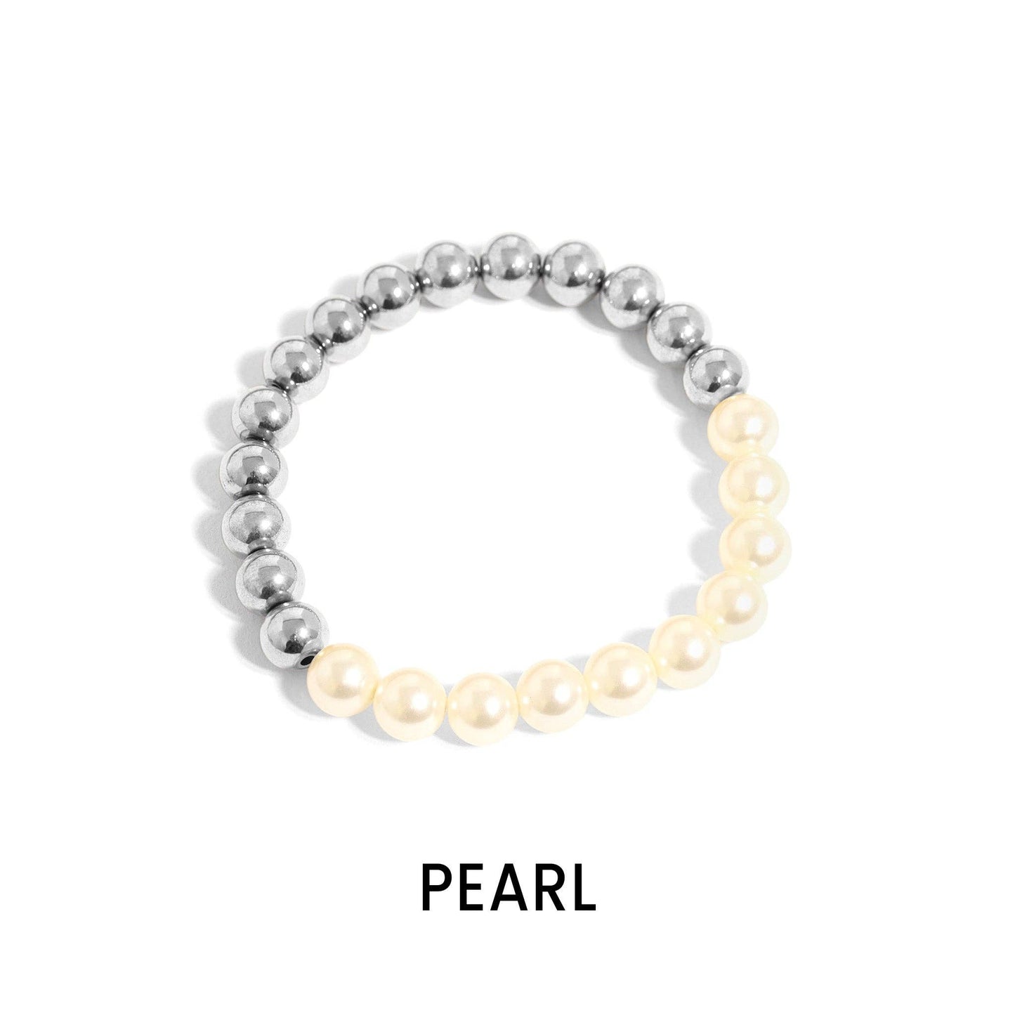 18K Gold PVD Stainless Steel Semi Precious Beaded Stretch Bracelets / SBB0355: Gold / Pearl
