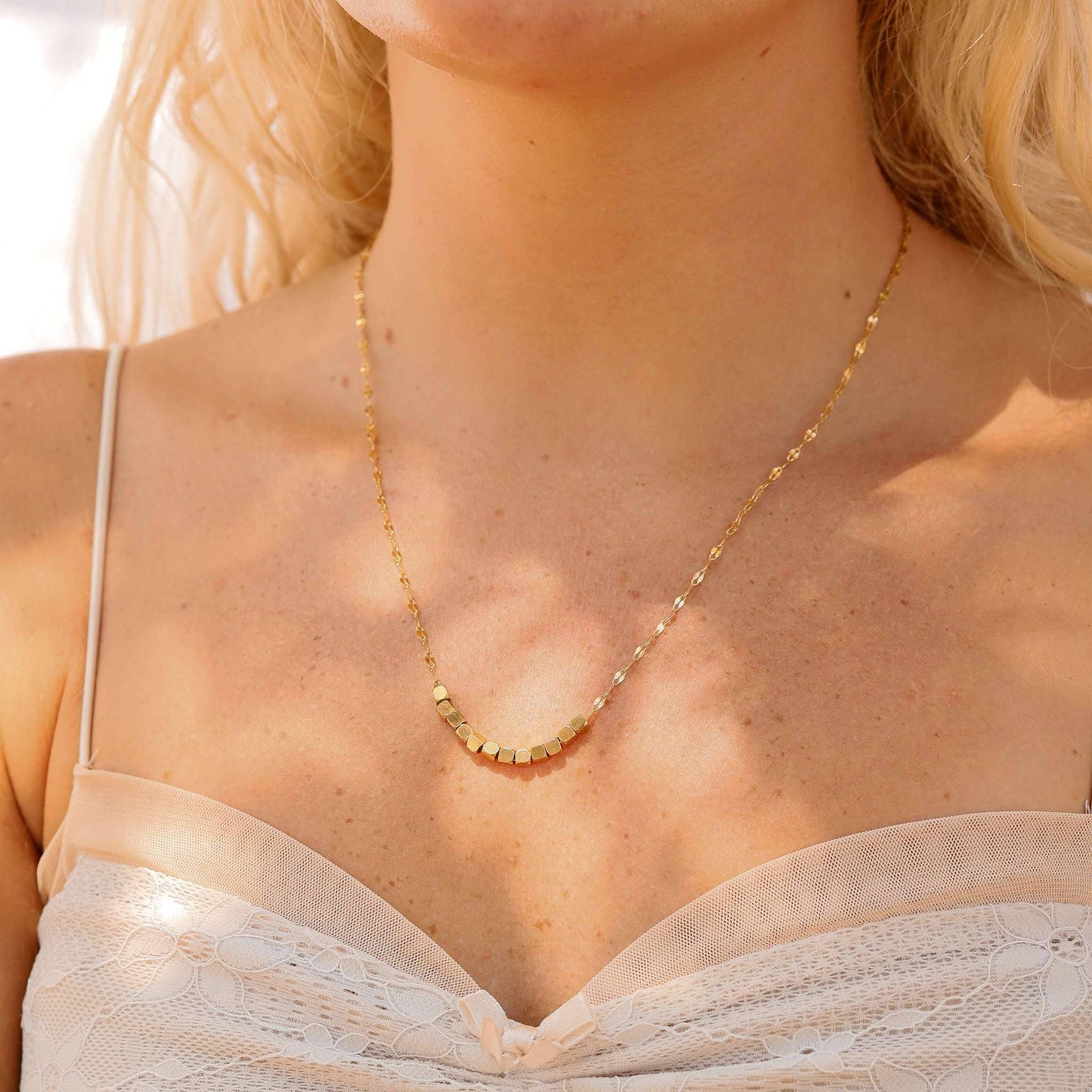 18K Gold PVD Lip Chain Charm Necklace: Gold