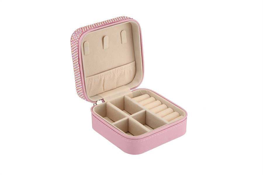 Ladies Rhinestone Multi Compartment Jewelry Box: White