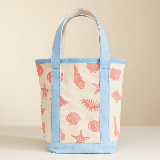 Small Size Sea Shell Print Everywhere-Carry Canvas Bag: Light Blue / One / 5DG78010