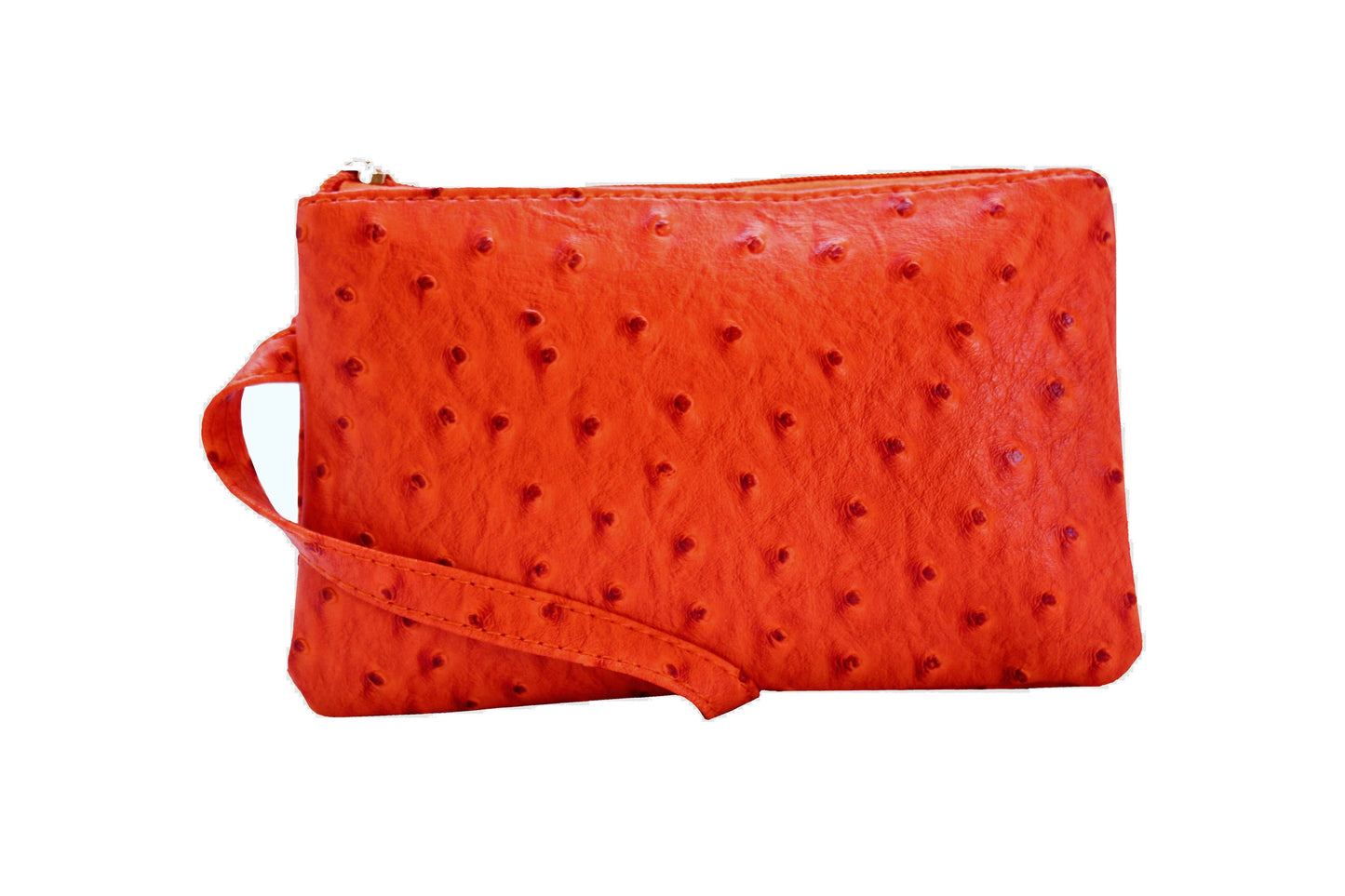 Vibrant Ostrich Wristlet: Taupe