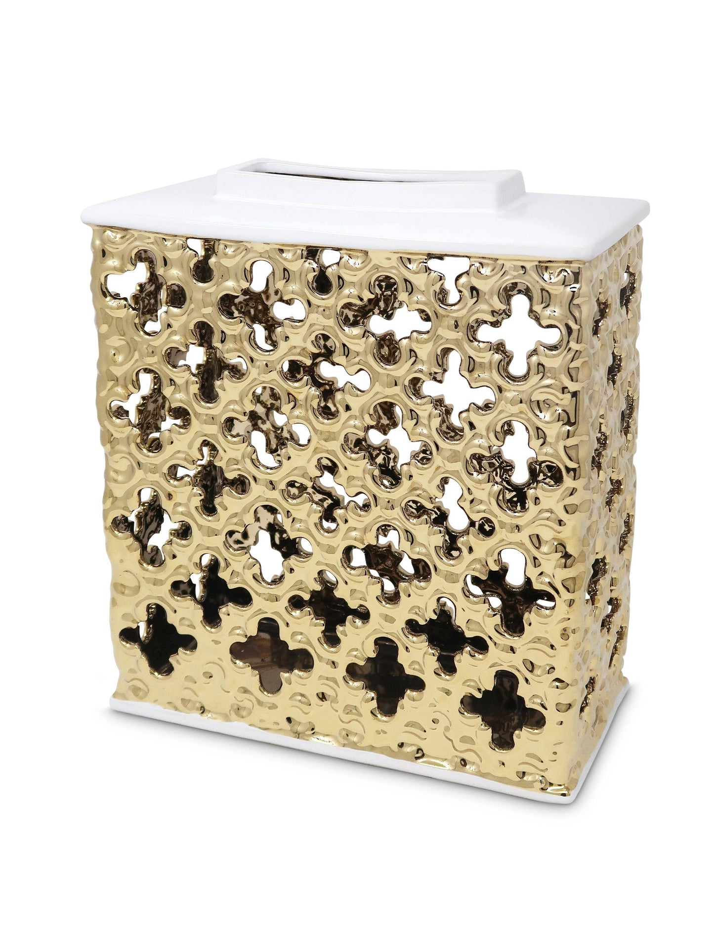 Gold Decorative Rectangle Jar with White Cover: Large
