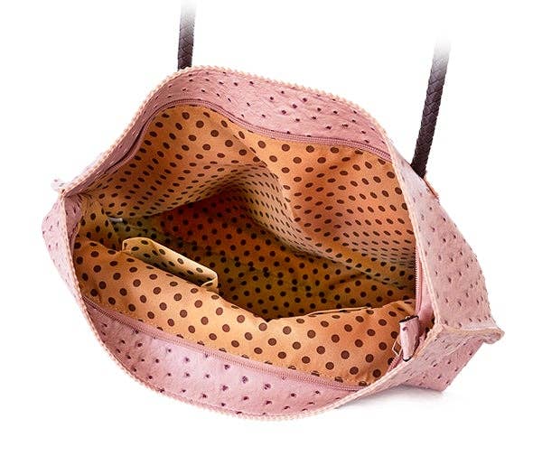 Lightweight Ostrich Zippered Tote Bag: Camel