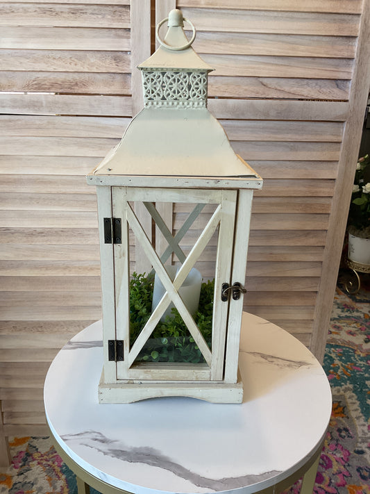 Cream Lantern with Candle
